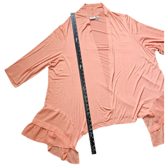 LOGO Lori Goldstein 3X Cardigan Orange Sheer Hem Asymmetrical Drape Lagenlook - Picture 11 of 16